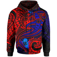 Samoa Hoodie Blue Shark Polynesian Tattoo Unisex Red - Polynesian Pride
