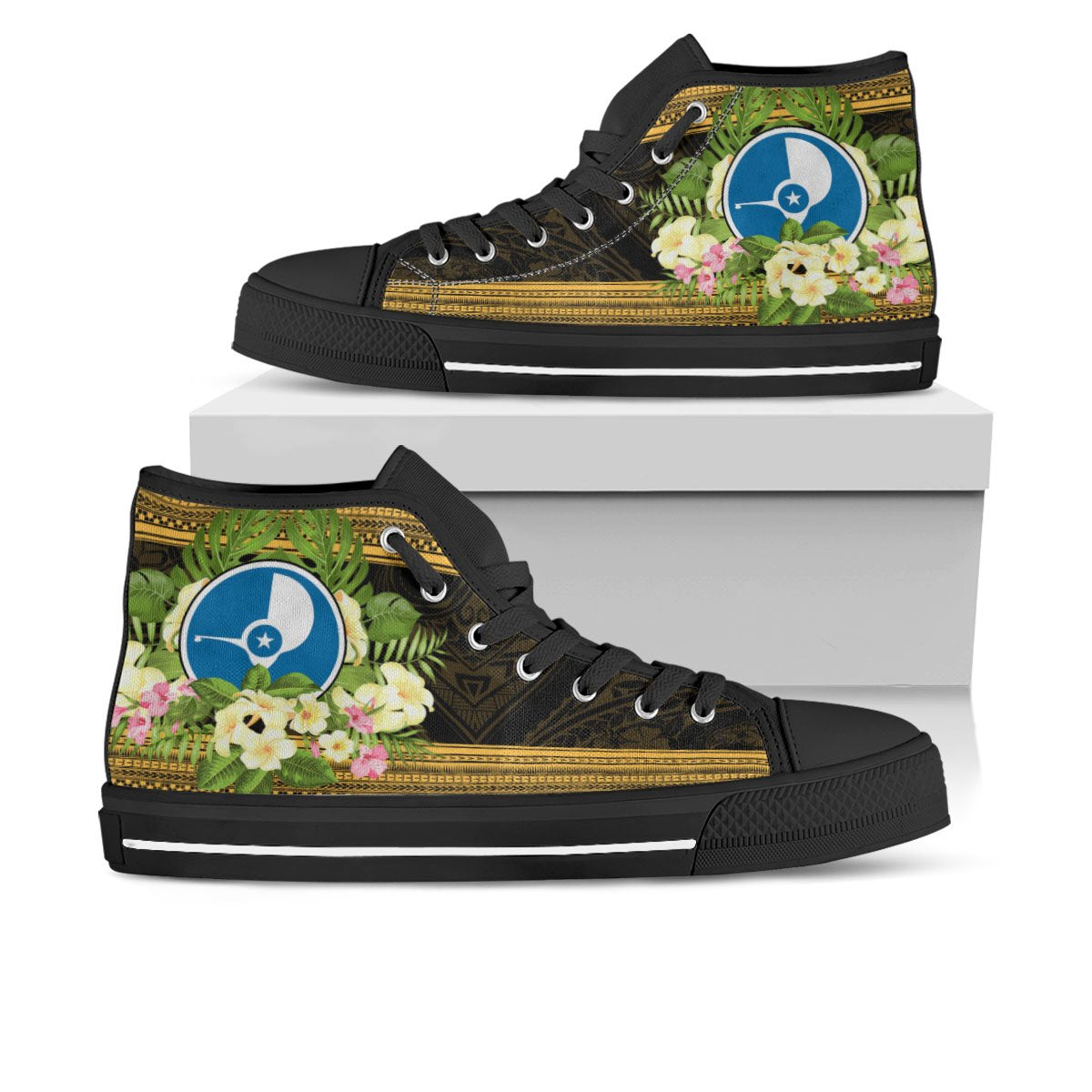 Yap State High Top Shoes - Polynesian Gold Patterns Collection Unisex Black - Polynesian Pride