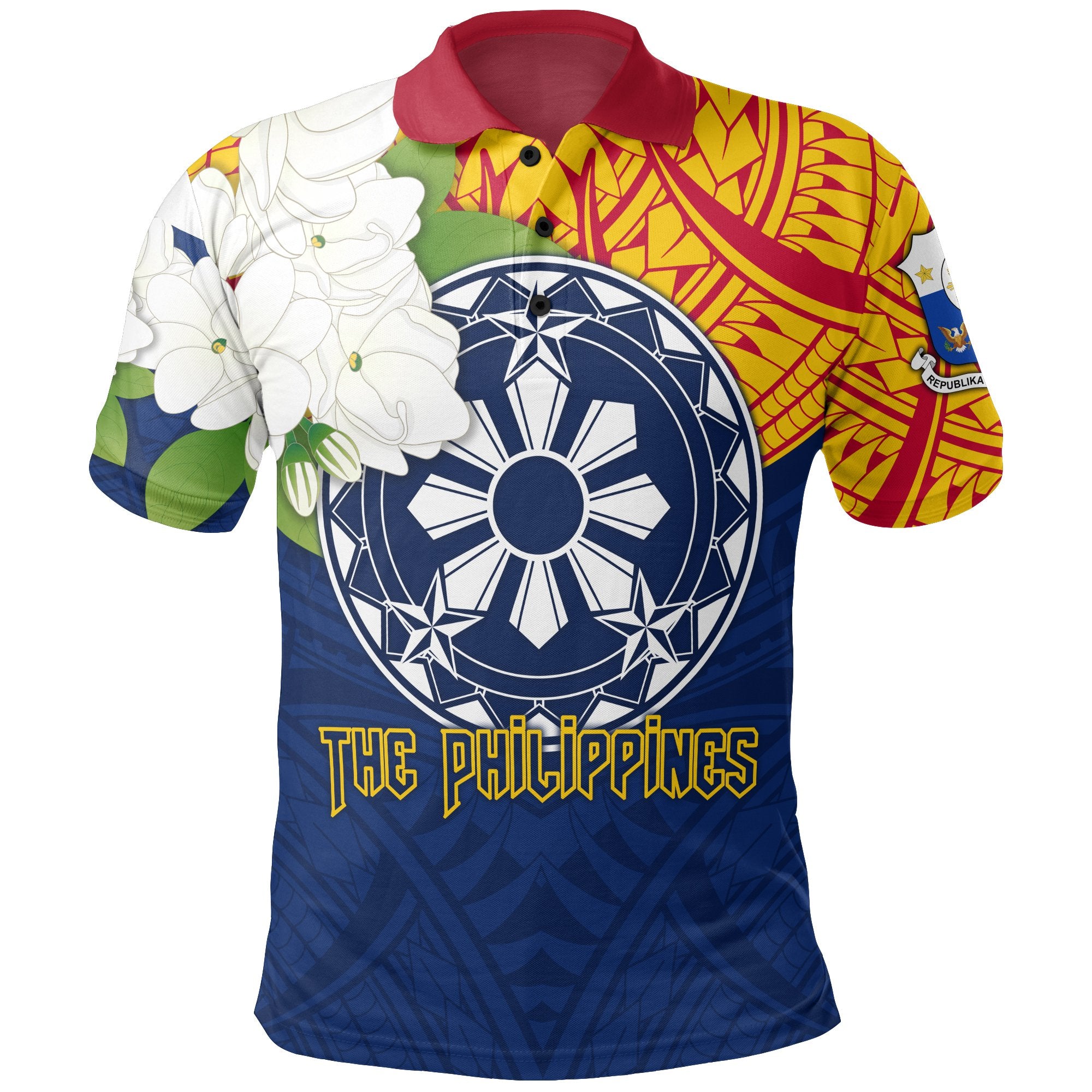 The Philippines Polo Filipino Sampaguita Unisex Blue - Polynesian Pride