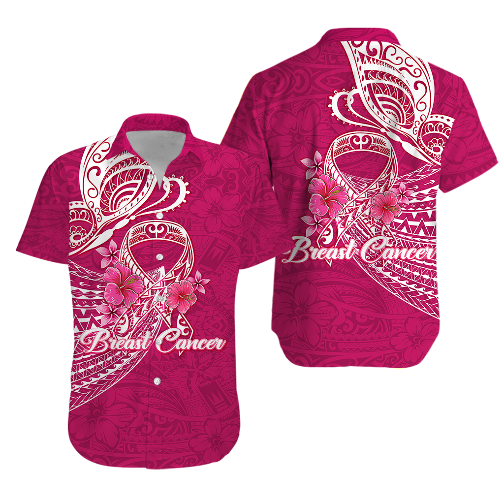 Breast Cancer Pink Ribbon Butterfly Polynesian Pink Version Hawaiian Shirt - LT12 Unisex Pink - Polynesian Pride