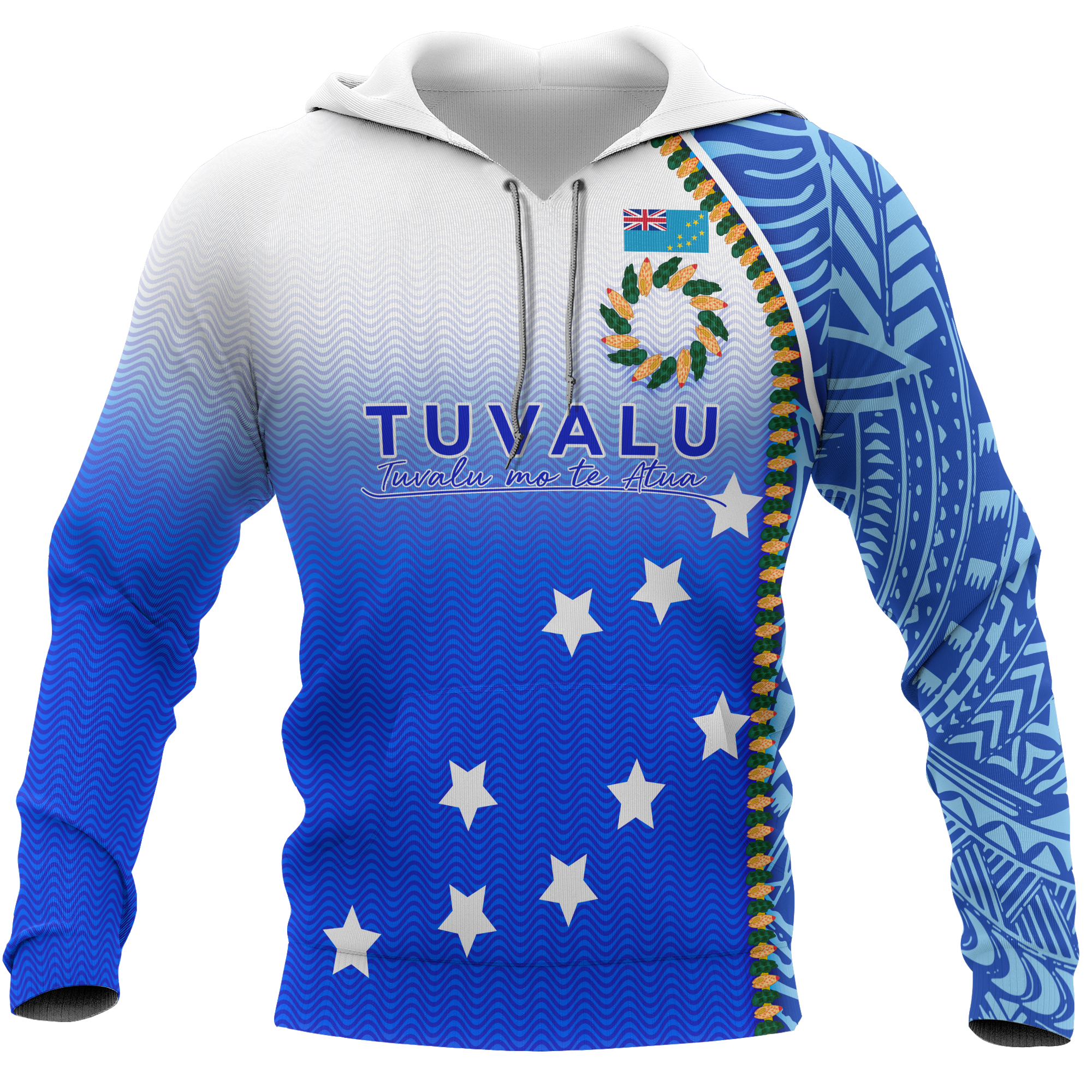 Tuvalu All Over Hoodie Ocean Waves Unisex Blue - Polynesian Pride