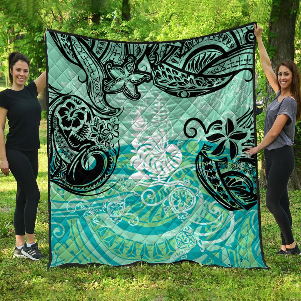 New Caledonia Polynesian Premium Quilt - Vintage Floral Pattern Green Color Green - Polynesian Pride
