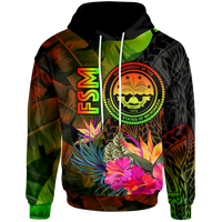 Federated States of Micronesia Polynesian Hoodie Hibiscus and Banana Leaves Unisex Reggae - Polynesian Pride