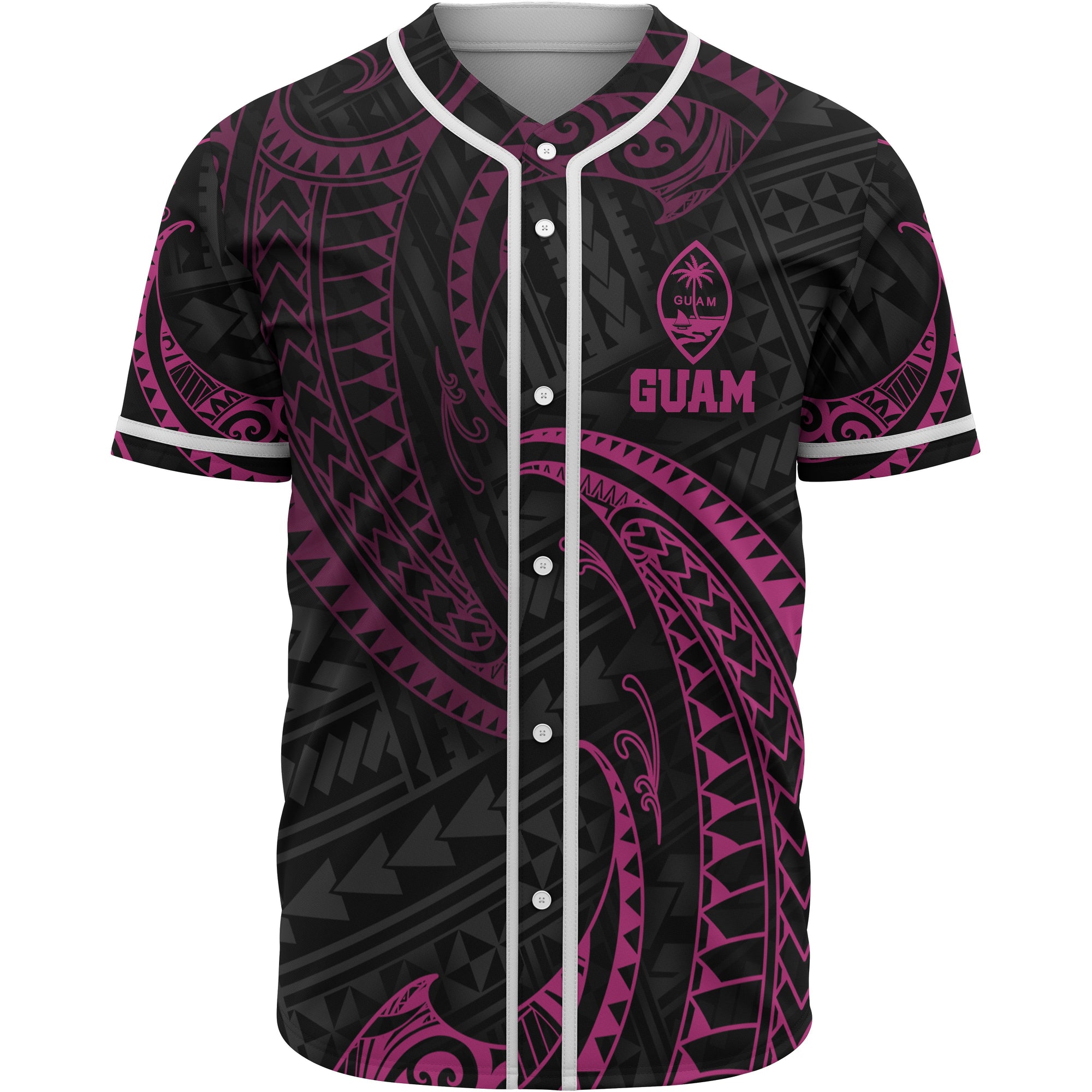 Guam Polynesian Baseball Shirt - Pink Tribal Wave Unisex Pink - Polynesian Pride