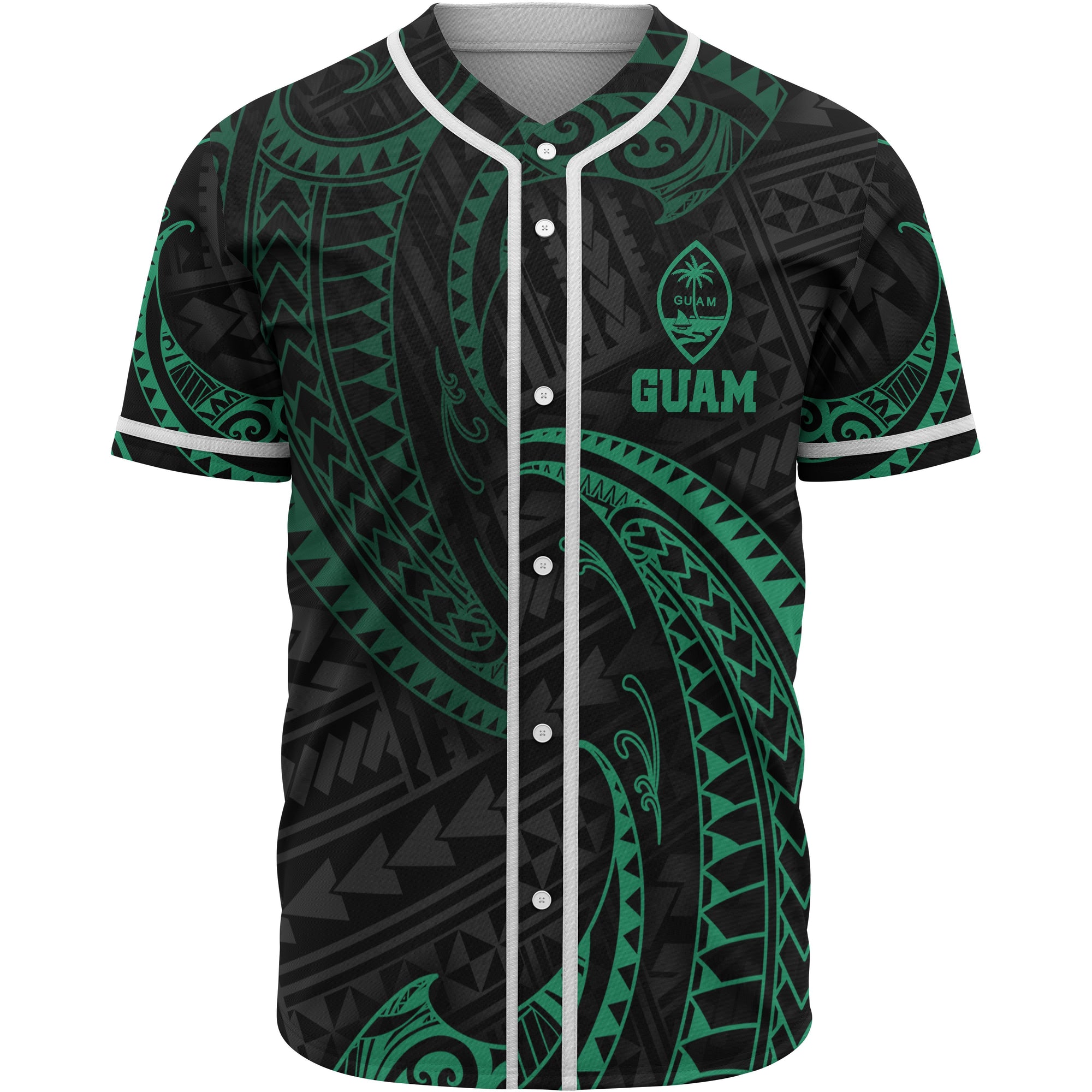 Guam Polynesian Baseball Shirt - Green Tribal Wave Unisex Green - Polynesian Pride