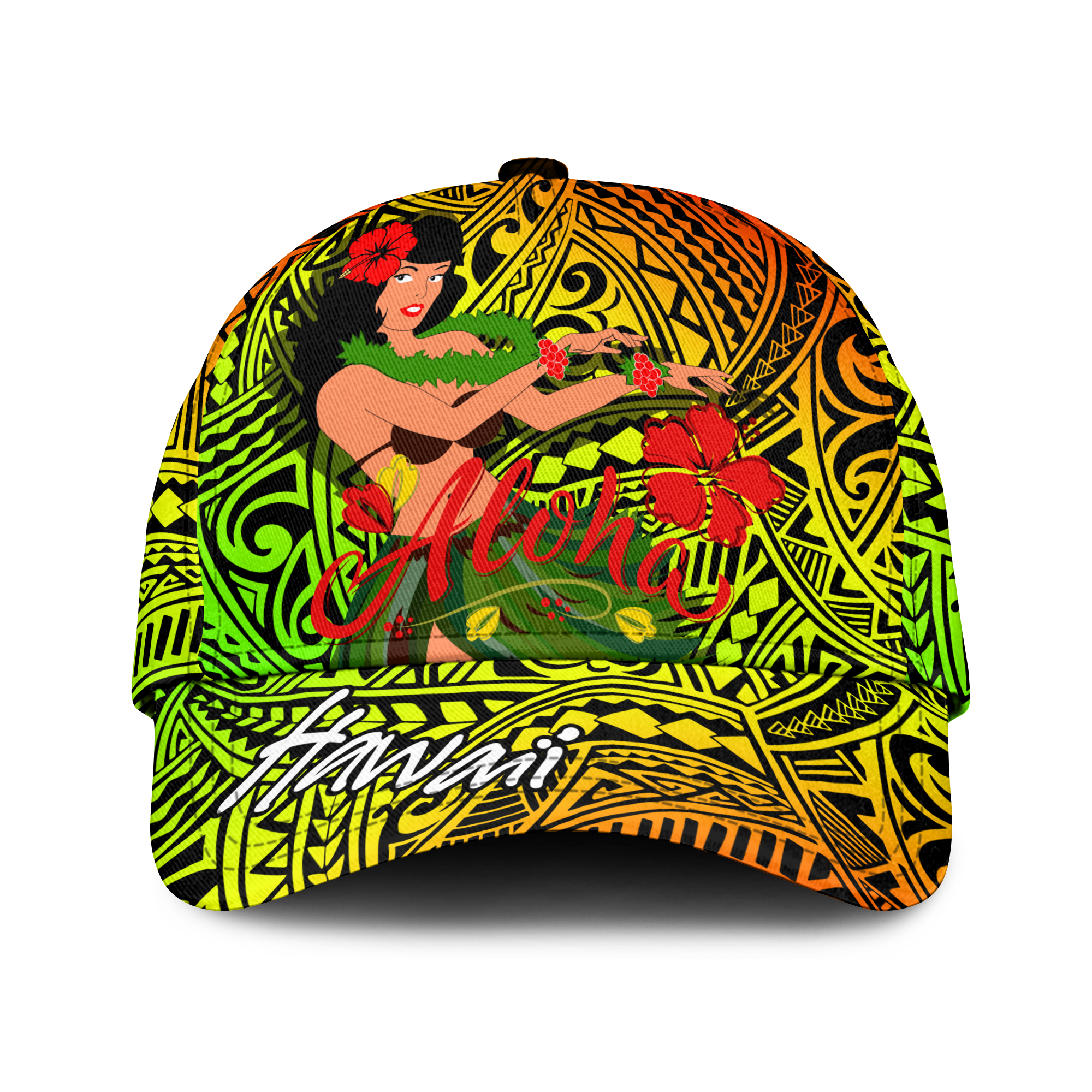 Hawaii Hula Girl Reggae Cap - LT2 Classic Cap Universal Fit REGGAE - Polynesian Pride