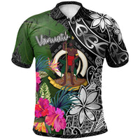 Vanuatu Polo Shirt Turtle Plumeria Banana Leaf Unisex Black - Polynesian Pride