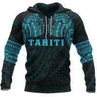 Tahiti Polynesian Tattoo All Over Hoodie Blue Unisex Blue - Polynesian Pride