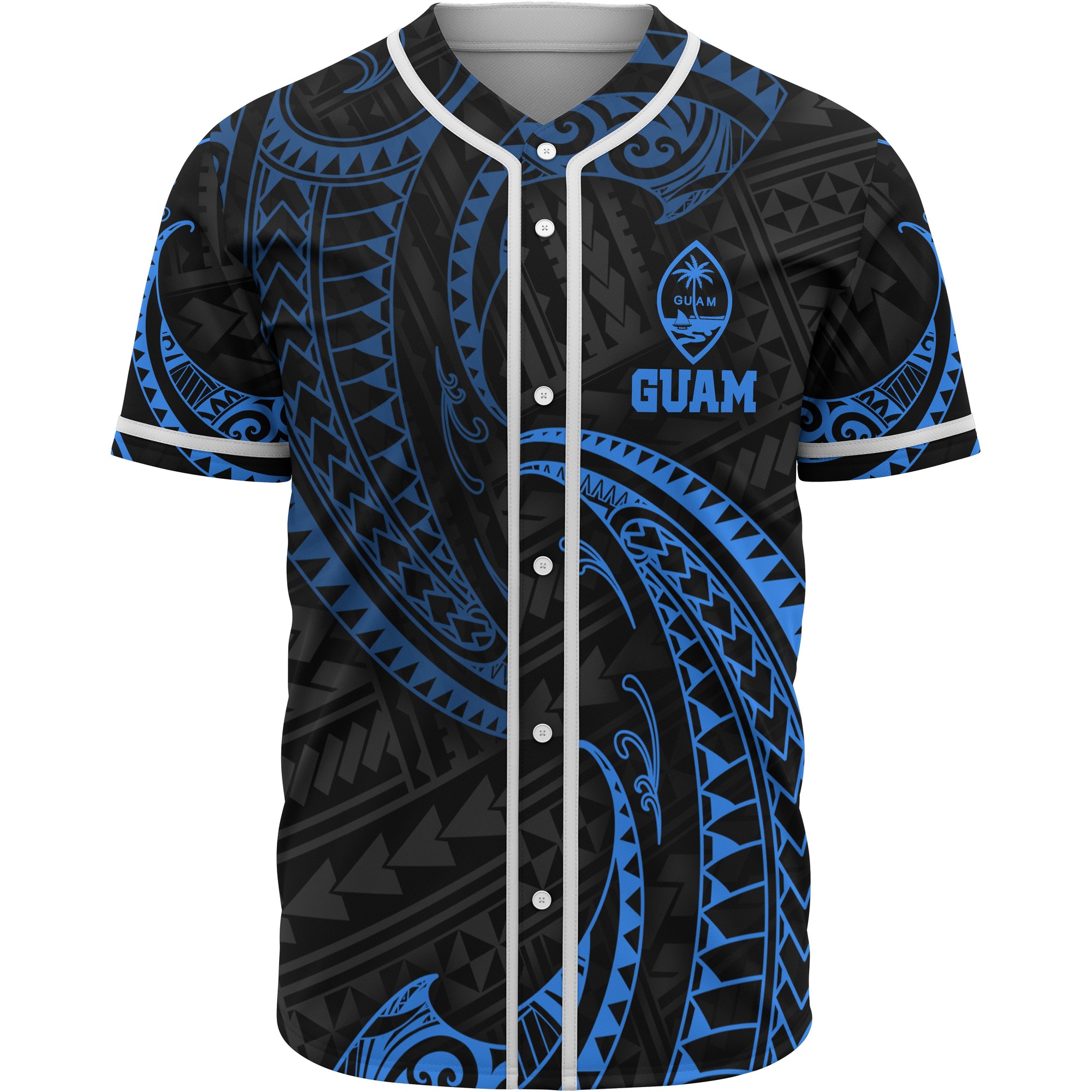 Guam Polynesian Baseball Shirt - Blue Tribal Wave Unisex Blue - Polynesian Pride