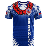 Toa Samoa Rugby Ula Fala Art T Shirt LT12 Blue - Polynesian Pride