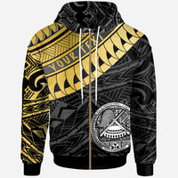 American Samoa Custom Zip Hoodie American Samoa Ginger Lei Pattern Gold Unisex Gold - Polynesian Pride