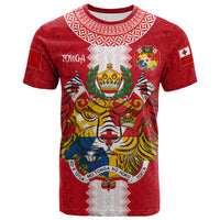 Tonga Polynesian T Shirt Custom Tonga Lion in Polynesian and Kupesi Ngatu Patterns T Shirt Red - Polynesian Pride