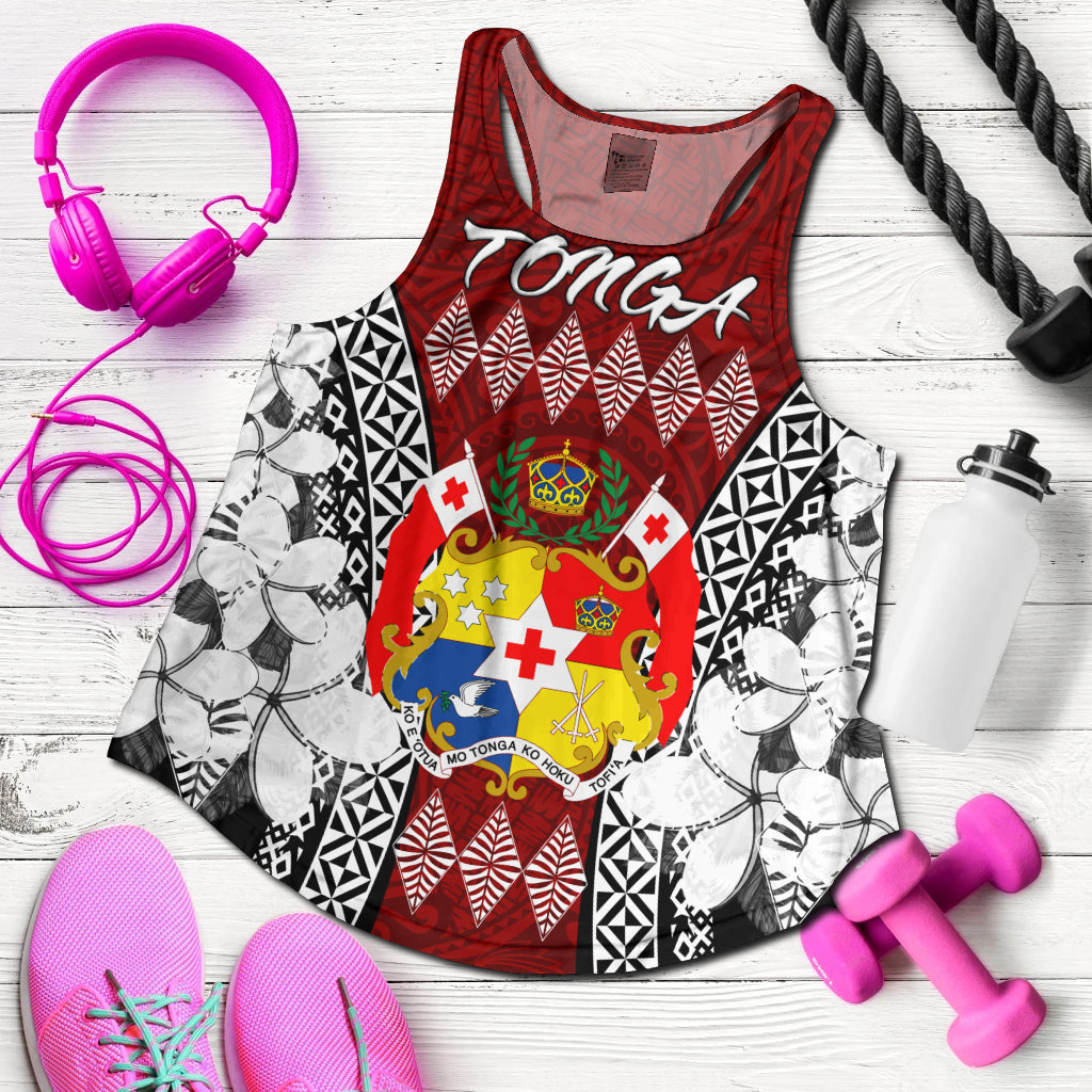 Tonga Women Racerback Tank - Pattern Inspired By Tonga And Polynesian With Coat Of Arms Red - Polynesian Pride