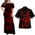 Hawaii Polynesian Matching Dress and Hawaiian Shirt King Of Hawaii with Hawaiian Girls Red Version Black - Polynesian Pride
