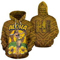 Aloha Hula Dance Zip up Hoodie Unisex Brown - Polynesian Pride