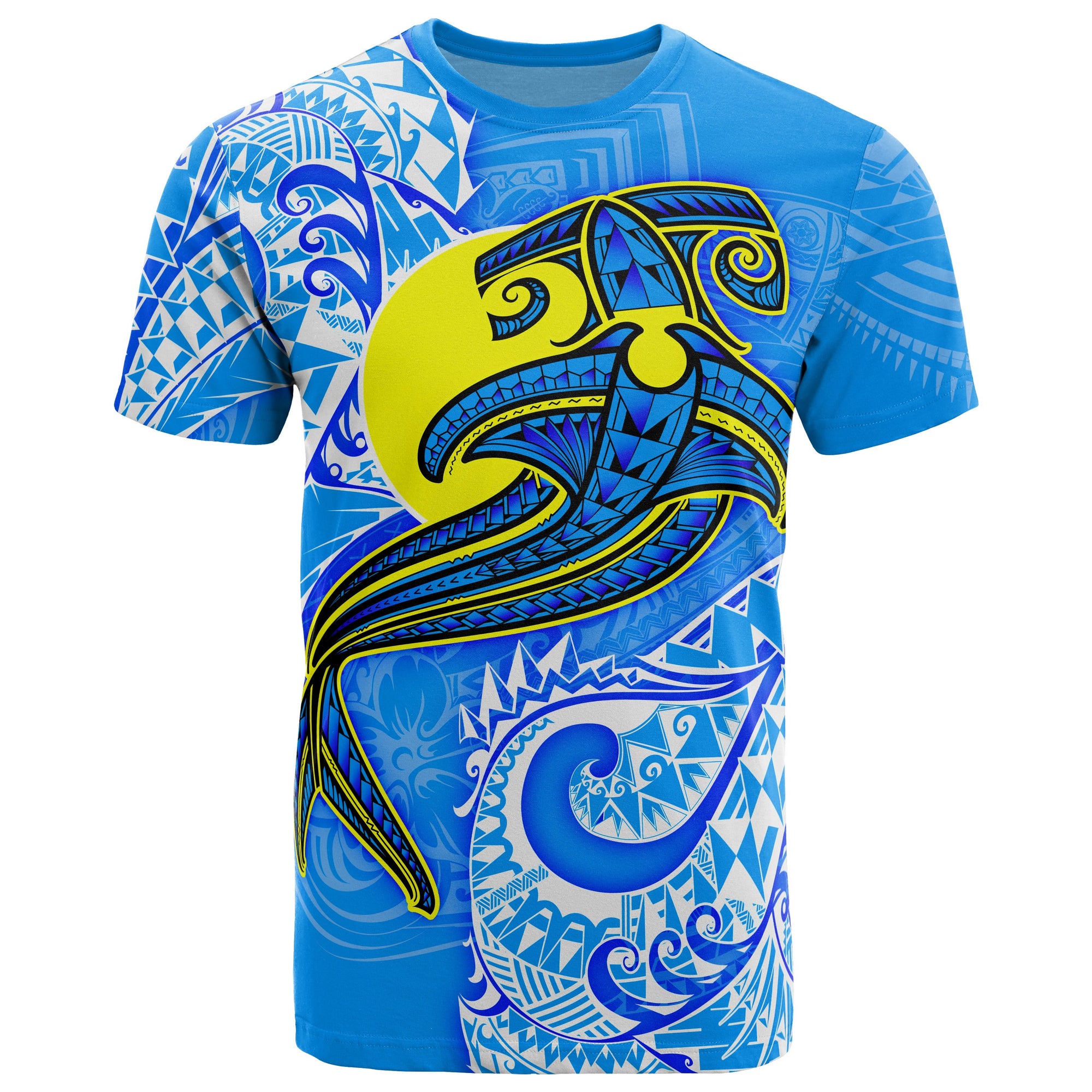 Palau Polynesian T shirt Palau Flag with Polynesian Tattoo Unisex Blue - Polynesian Pride