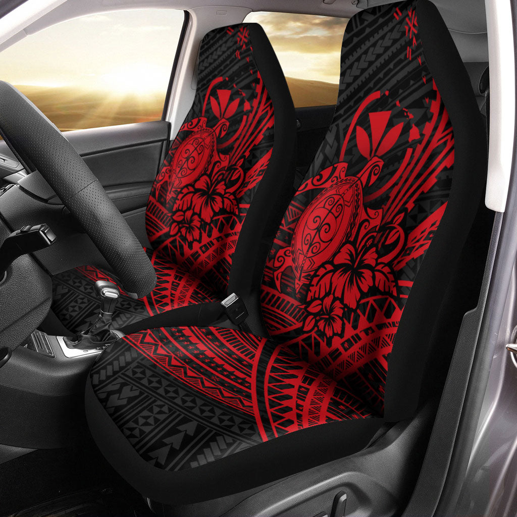 Hawaii Turtle With Hibiscus Tribal Red Car Seat Covers - LT12 Universal Fit Red - Polynesian Pride