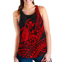 Hawaii Turtle With Hibiscus Tribal Red Women Tank Top - LT12 - Polynesian Pride