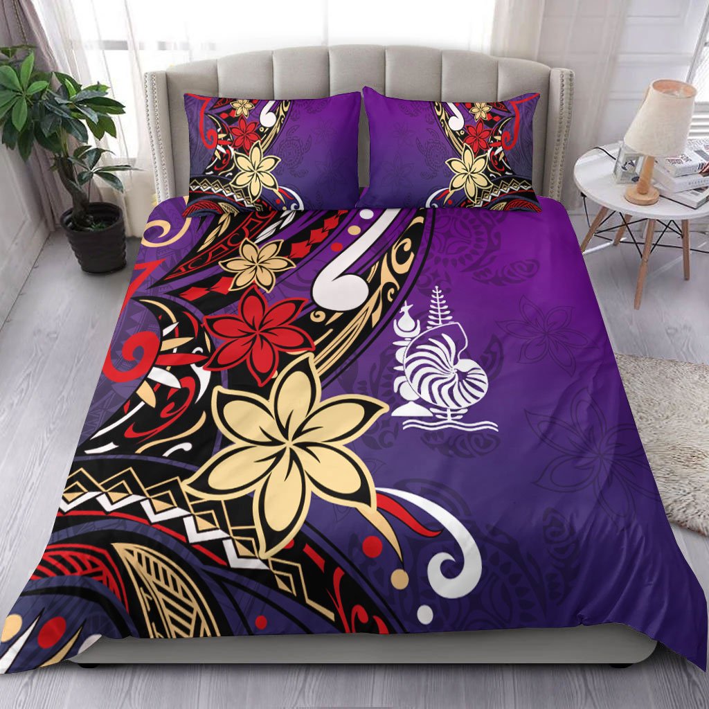 New Caledonia Bedding Set - Tribal Flower With Special Turtles Purple Color Purple - Polynesian Pride