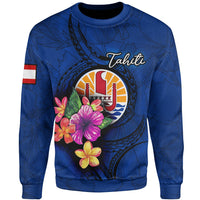 Tahiti Polynesian Sweater - Floral With Seal Blue Unisex Blue - Polynesian Pride