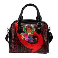 Pohnpei Shoulder Handbag - Polynesian Hook And Hibiscus (Red) - Polynesian Pride