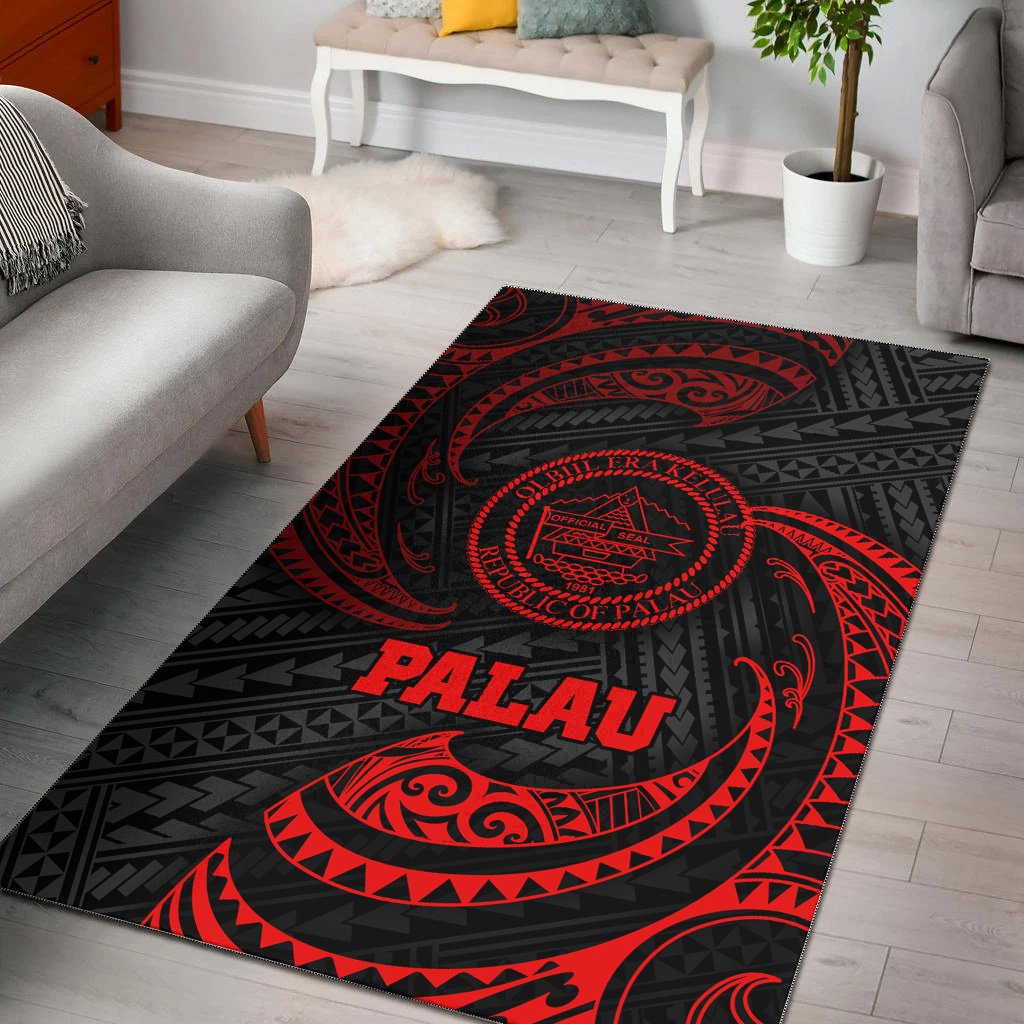 Palau Polynesian Area Rug - Red Tribal Wave Red - Polynesian Pride