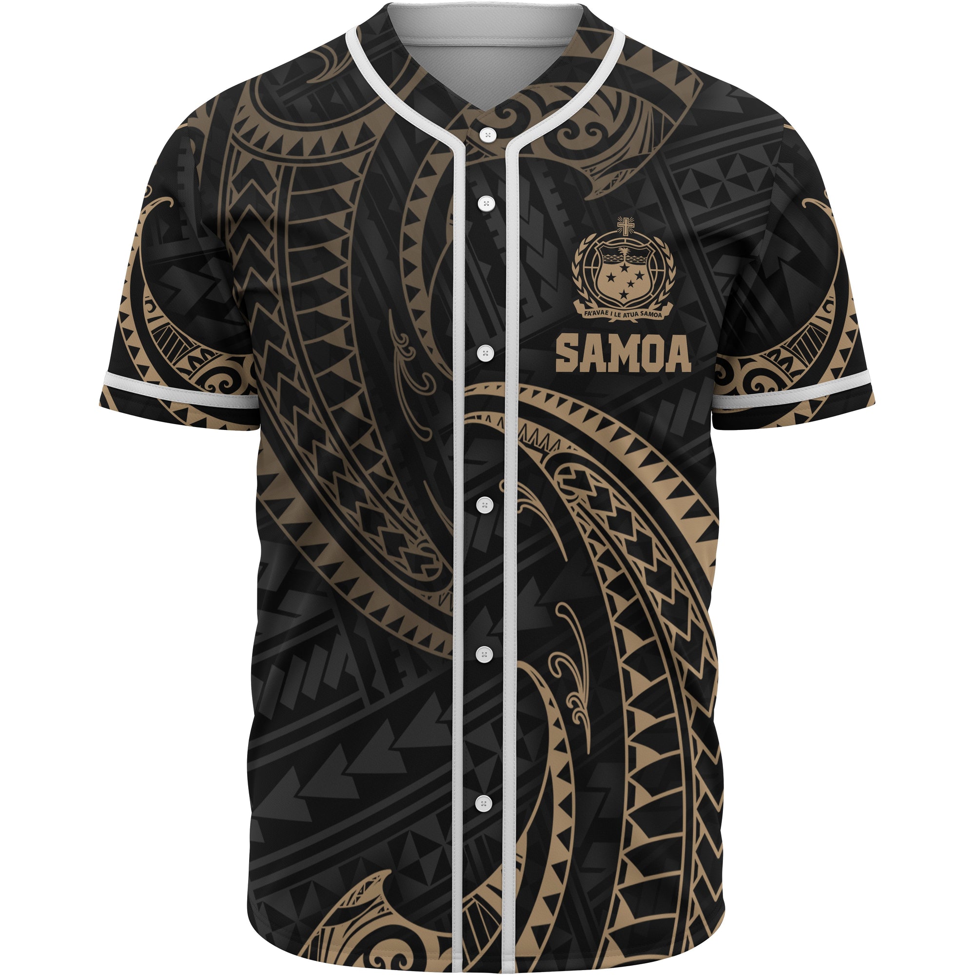 Samoa Polynesian Baseball Shirt - Gold Tribal Wave Unisex Gold - Polynesian Pride