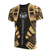 Marquesas Islands T Shirt Marquesas Islands Tiki Face Tattoo Gold Style Unisex Black-Gold - Polynesian Pride