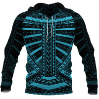 Polynesian Tattoo All Over Hoodie Blue Unisex Blue - Polynesian Pride