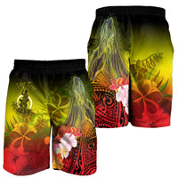 Vanuatu Custom Personalised Men's Shorts - Humpback Whale with Tropical Flowers (Yellow) - Polynesian Pride