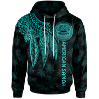 American Samoa Hoodie Polynesian Wings (Turquoise) Unisex Black - Polynesian Pride