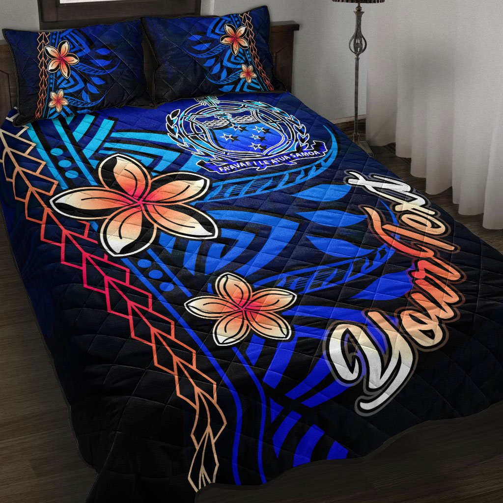 Samoa Custom Personalised Quilt Bed Set - Vintage Tribal Mountain Blue - Polynesian Pride