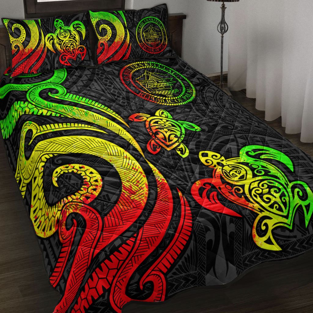 Palau Quilt Bed Set - Reggae Tentacle Turtle Art - Polynesian Pride