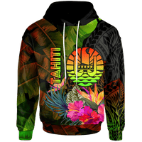 Tahiti Polynesian Hoodie Hibiscus and Banana Leaves Unisex Reggae - Polynesian Pride