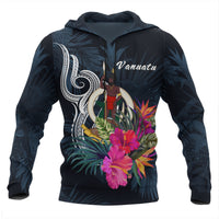 Vanuatu Polynesian Hoodie Tropical Flower Unisex Blue - Polynesian Pride