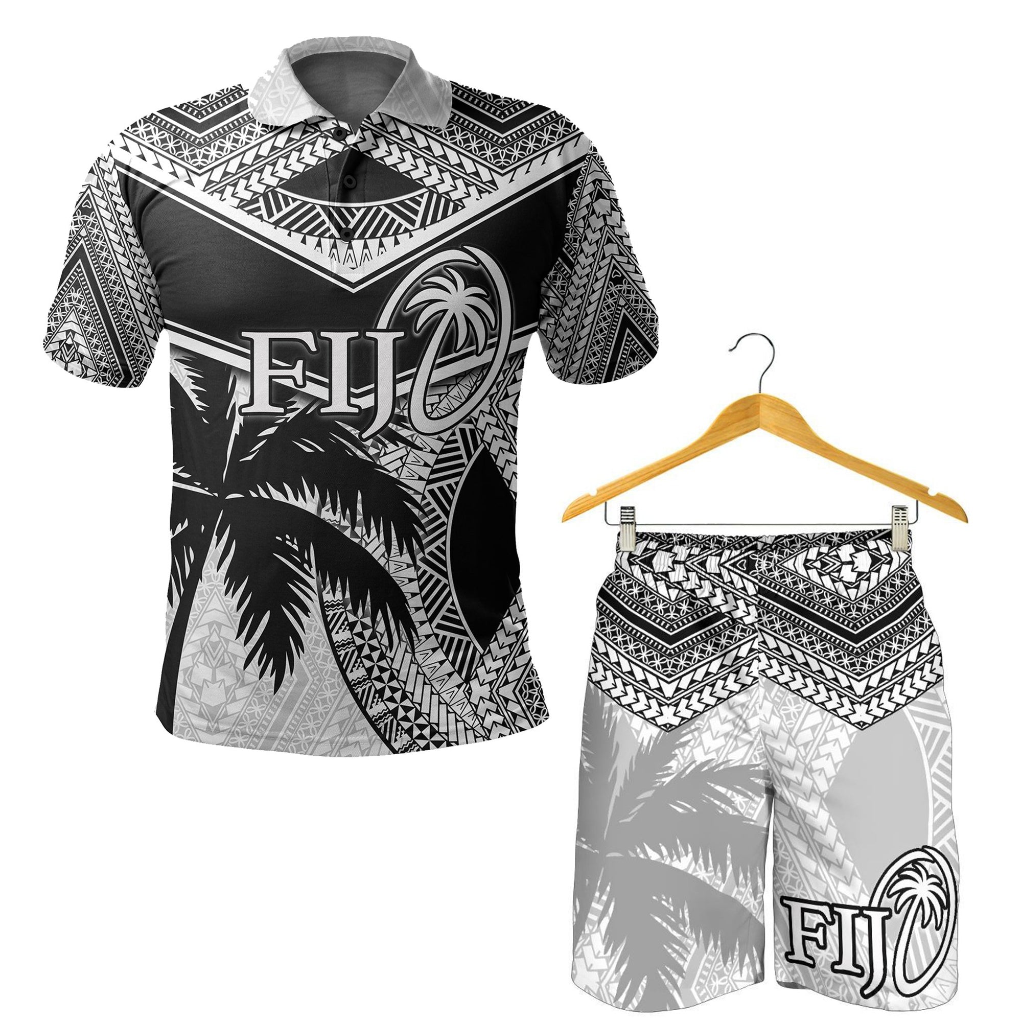 Combo Polo Shirt and Men Short Fiji Rugby Polynesian White White - Polynesian Pride