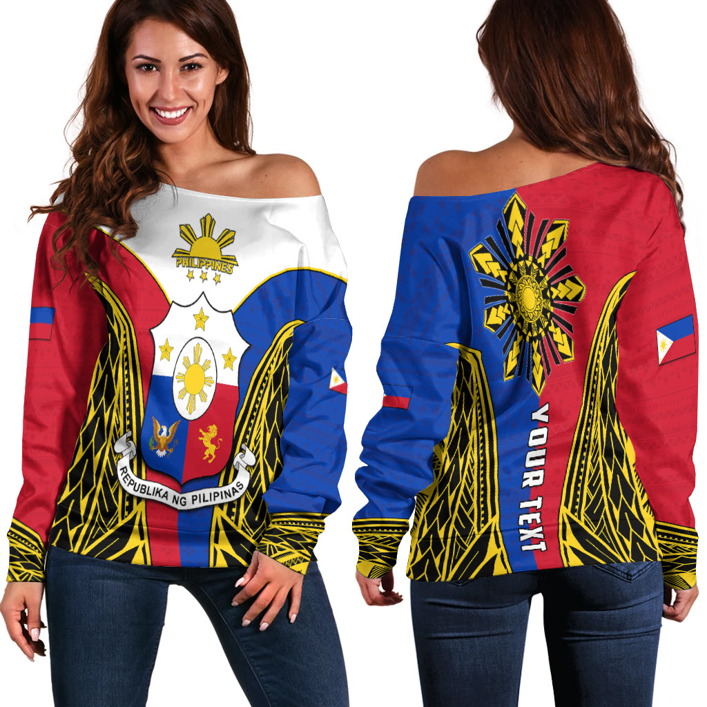 (Custom Personalised) Philippines Off Shoulder Sweater Sun Rayonnant LT13 Red - Polynesian Pride