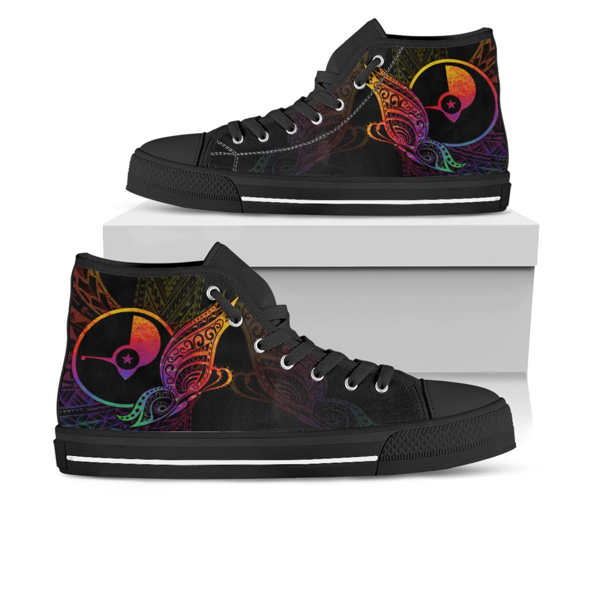 Yap State High Top - Butterfly Polynesian Style Unisex Black - Polynesian Pride