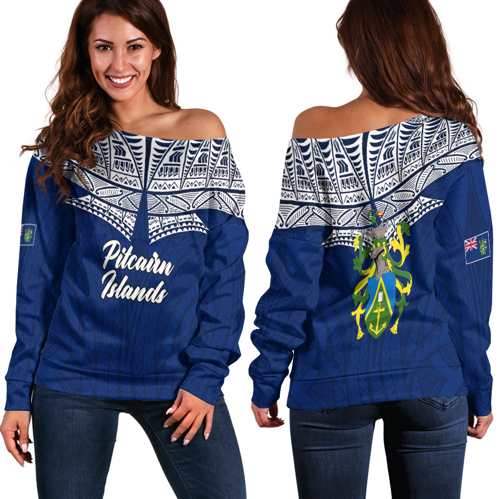 Pitcairn Islands Pride Women Off Shoulder Sweater - LT12 Blue - Polynesian Pride