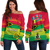 (Custom Personalised) Vanuatu Color Off Shoulder Sweater Six Provinces and Map LT13 Red - Polynesian Pride