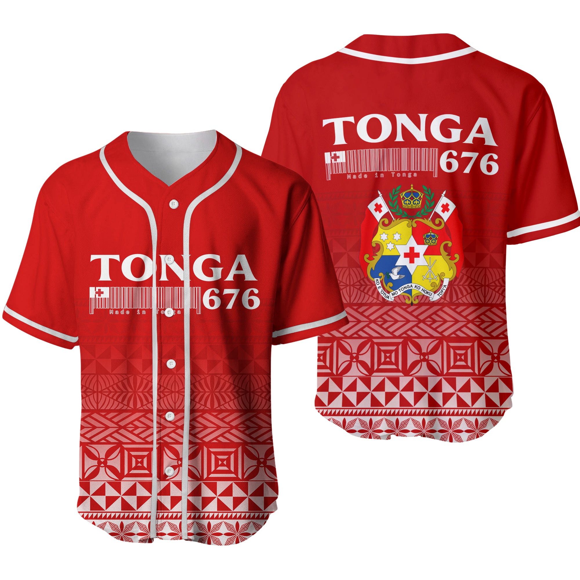 Tonga 676 Baseball Jersey - Tongan Pattern - LT12 Red - Polynesian Pride