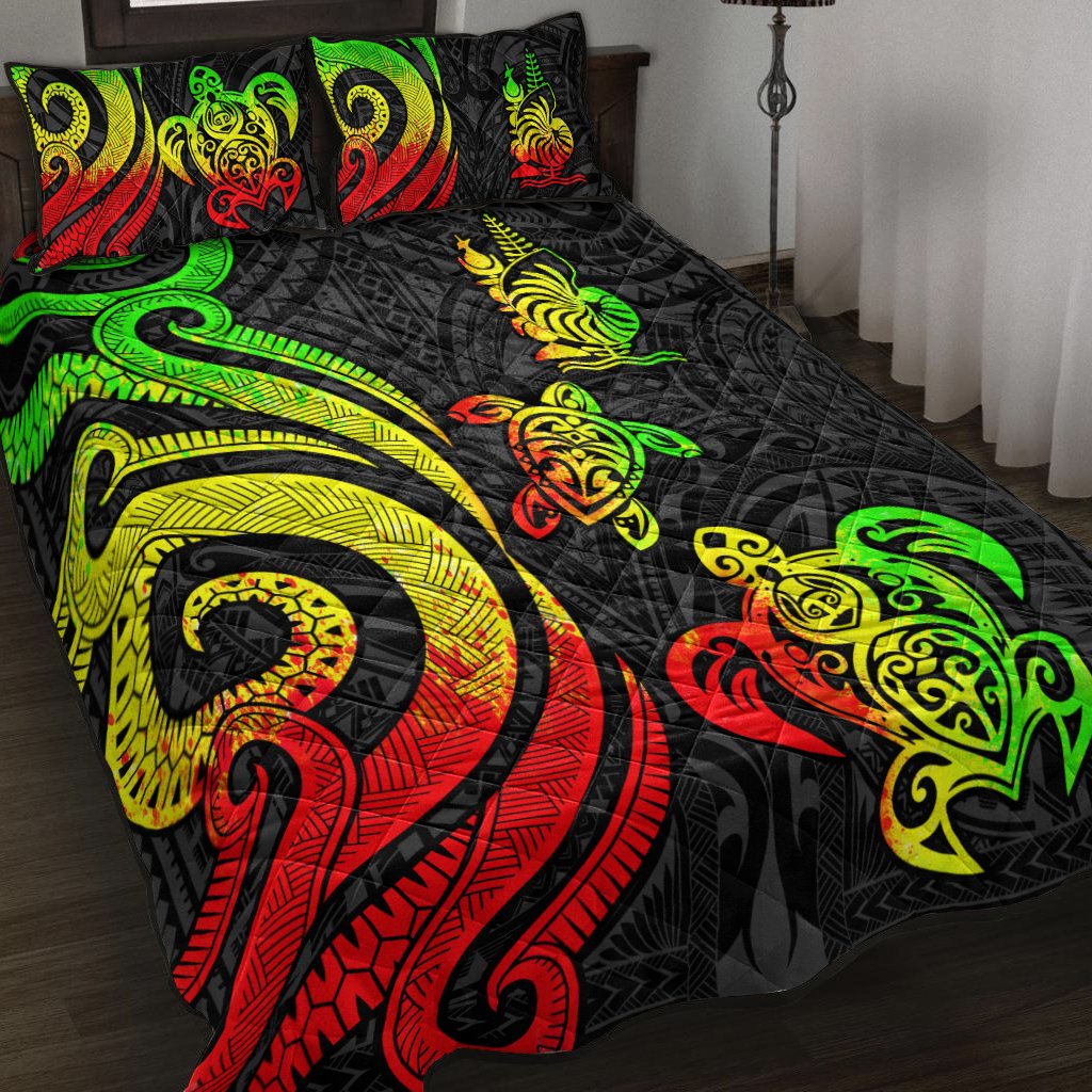 New Caledonia Quilt Bed Set - Reggae Tentacle Turtle Art - Polynesian Pride