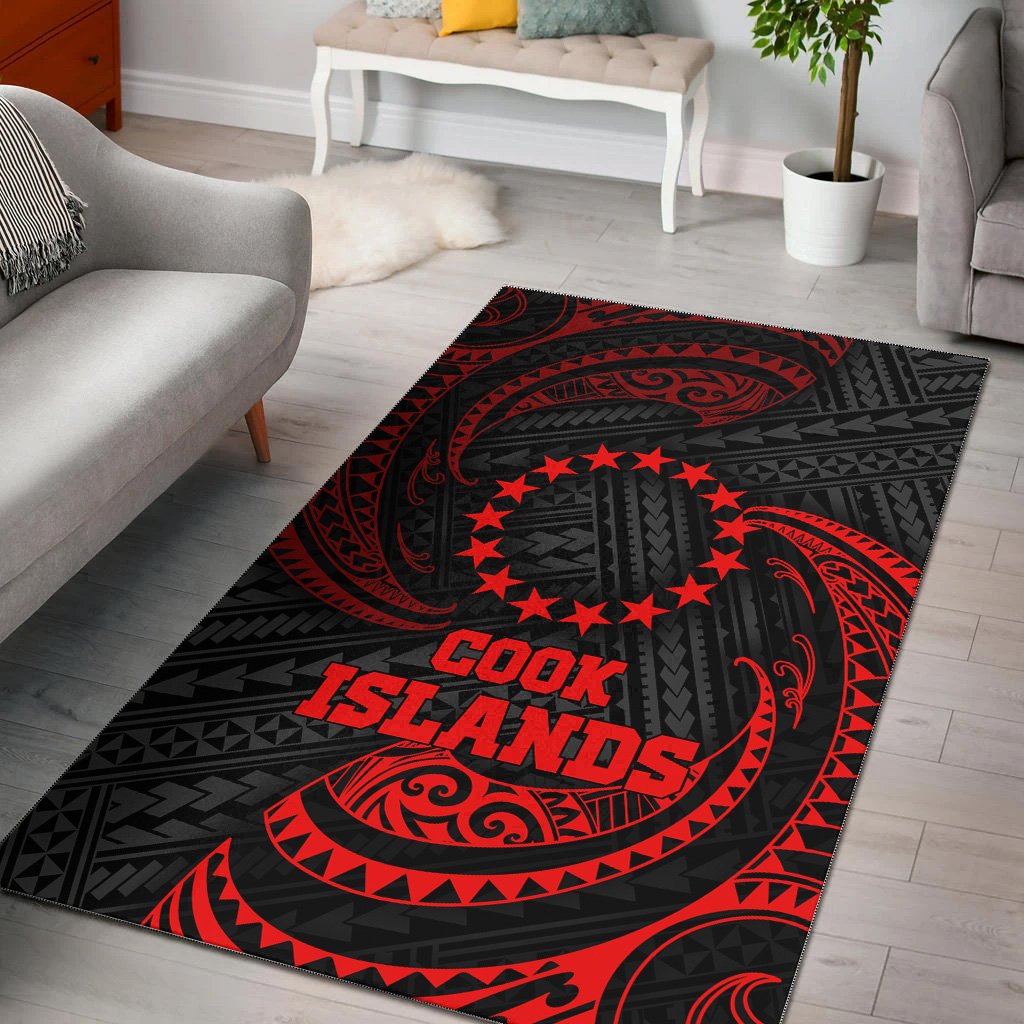 Cook Islands Polynesian Area Rug - Red Tribal Wave Red - Polynesian Pride