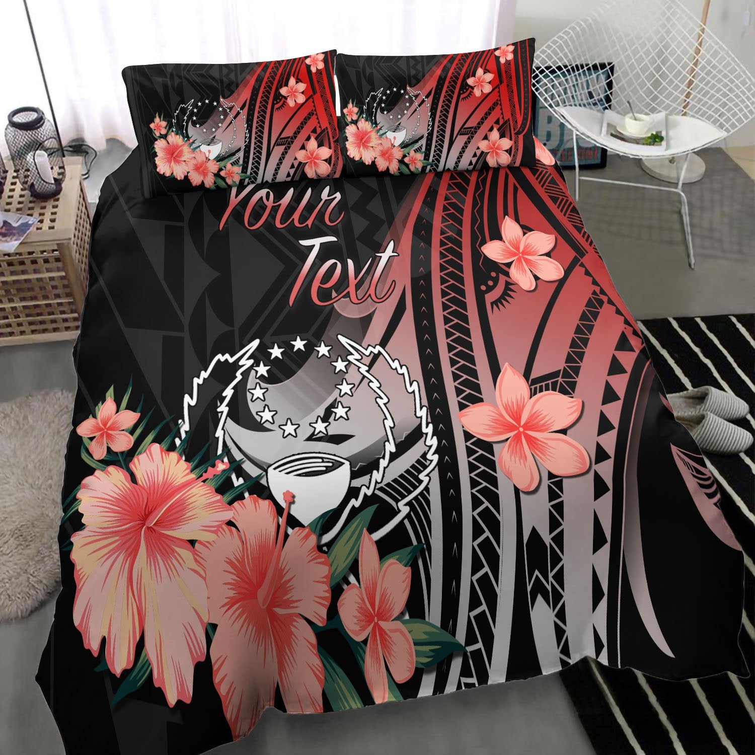 Pohnpei Personalised Custom Bedding Set - Red Polynesian Hibiscus Pattern Style Red - Polynesian Pride