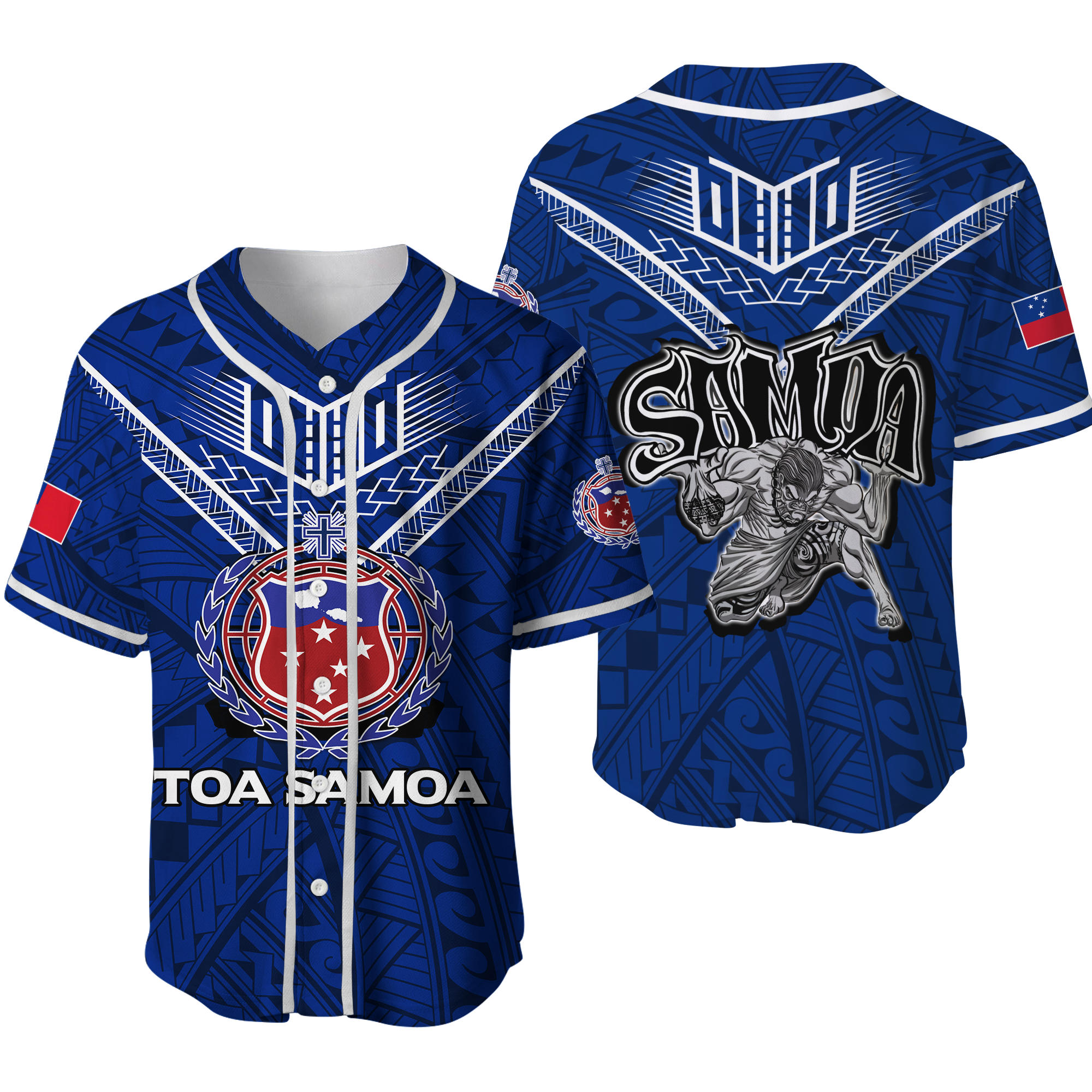 Toa Samoa Rugby Baseball Jersey - Samoan Warrior Pride - LT12 Blue - Polynesian Pride