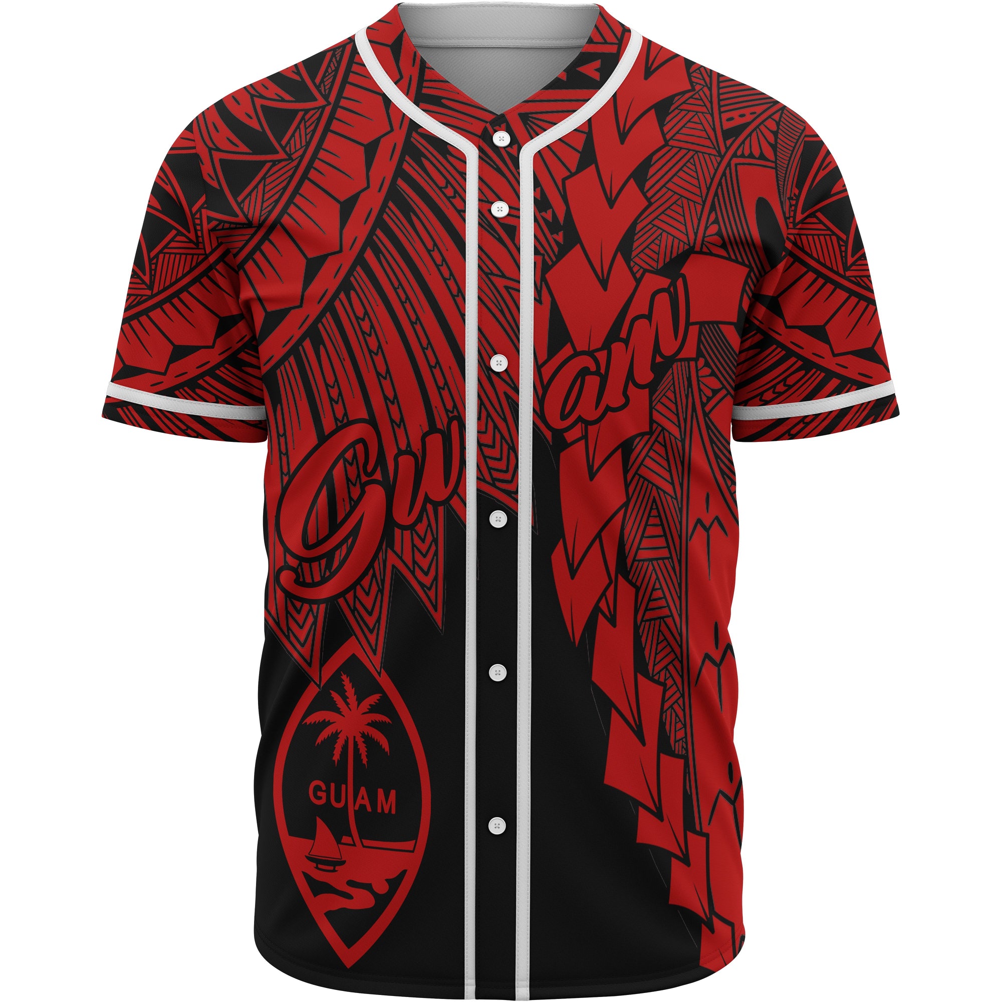 Guam Polynesian Baseball Shirt - Tribal Wave Tattoo Red Unisex Red - Polynesian Pride