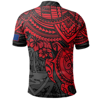 Guam Polo Shirt Guahan Flag Coat Of Arms Red Turtle Hibiscus - Polynesian Pride