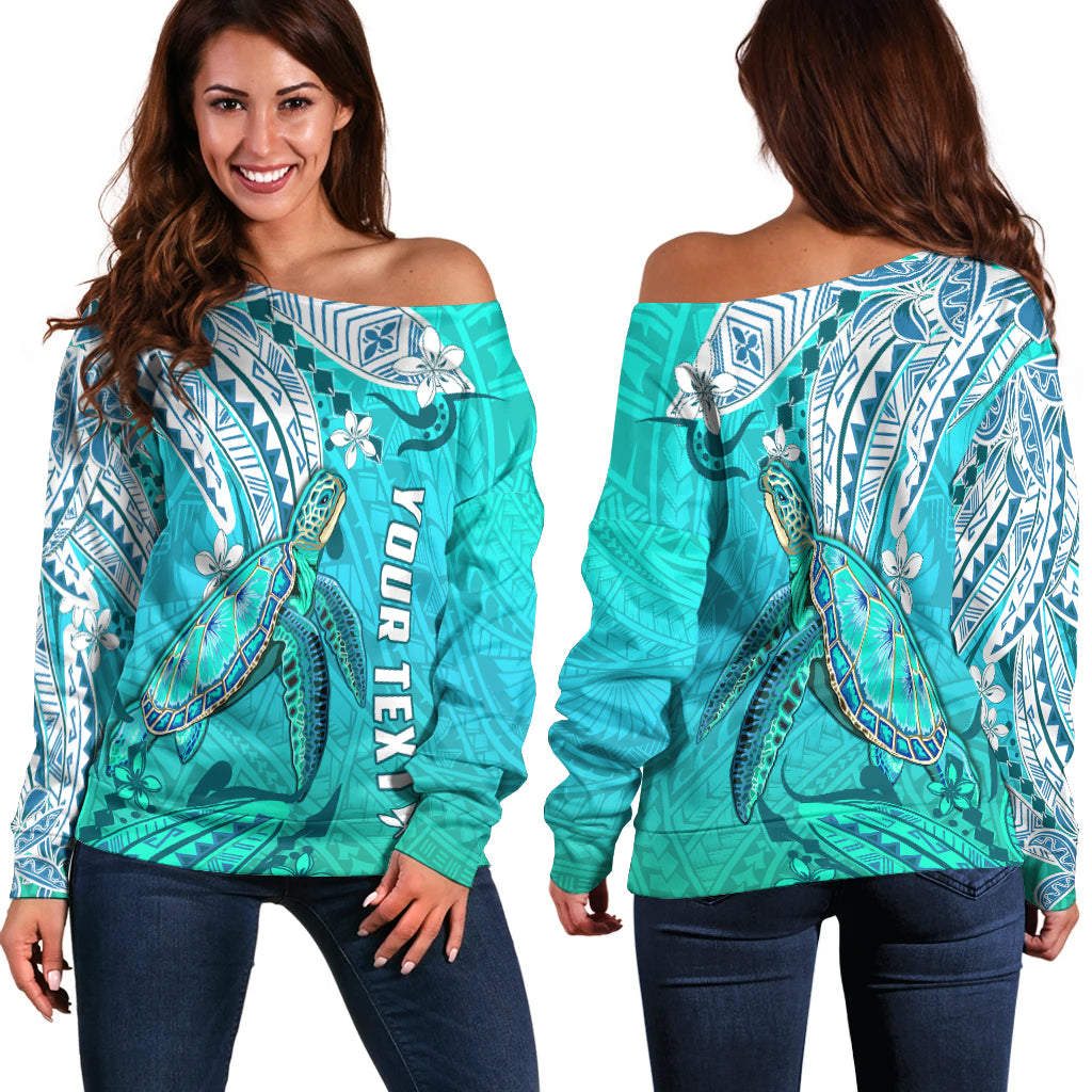 (Custom Personalised) Hawaiian Islands Off Shoulder Sweater Turtle Mix Hawaii Polynesian LT13 Blue - Polynesian Pride