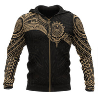 Tahiti Polynesian Zip up Hoodie Gold Heart Shield Unisex GOLD - Polynesian Pride