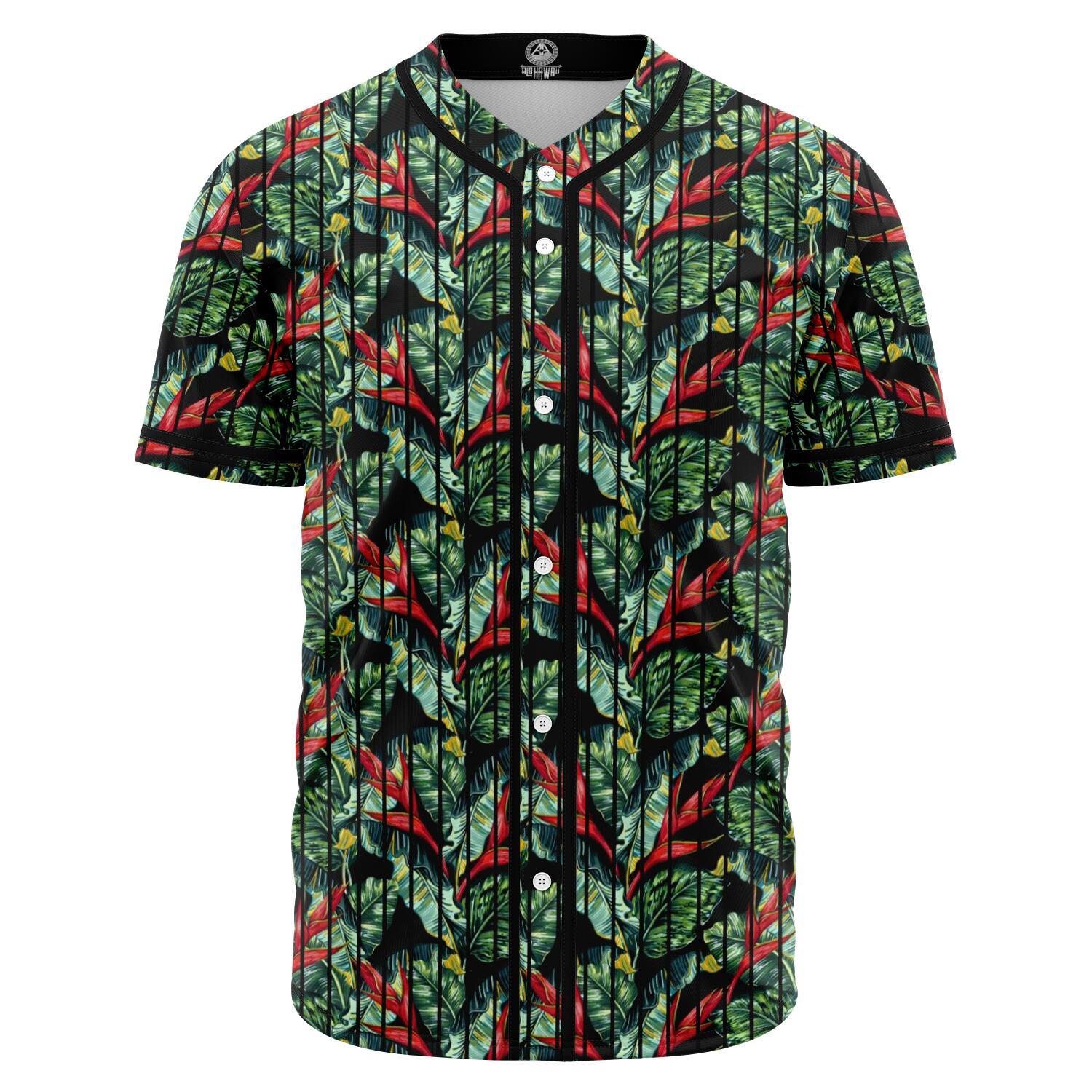 Tropical Monstera Leaf Green Mix Baseball Jersey Black - Polynesian Pride